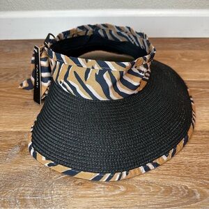 NWT Tahari Animal Print Packable Sun Visor Wide Brim Summer Hat, OS